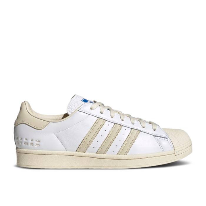 アディダス Adidas 【 Superstar \u0027Size Tag - Cream White\u0027 Men Cloud White/Cream White/Blue Bird 】 Superstar はやりっ子 下げ札 皮膚軟化剤 メンズ 白いこと 白いこと 皮膚軟化剤 青碧 青碧