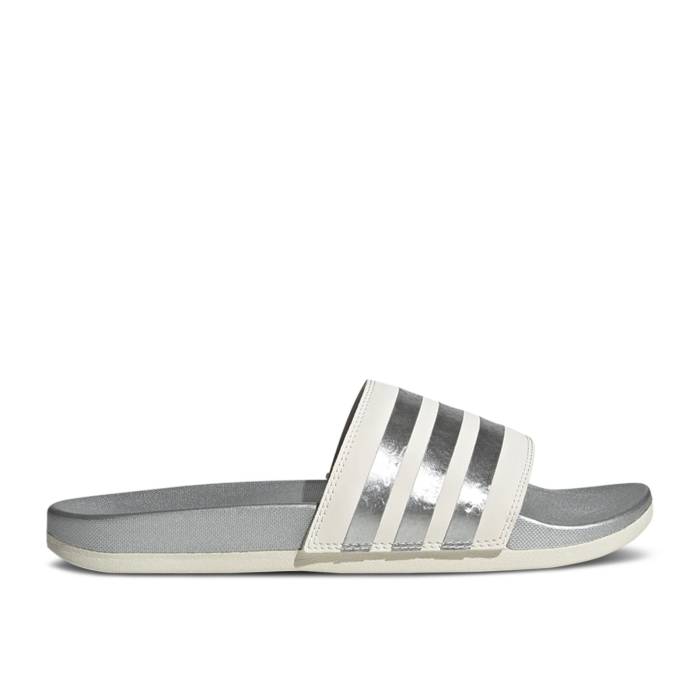アディダス Adidas 【 Wmns Adilette Comfort Slide \u0027White Matte Silver\u0027 Women Chalk White/Chalk White/Matte Silver 】 アディレッタ Slide サンダル レディース 白いこと 白いこと Silver しろがね色・しろがね色