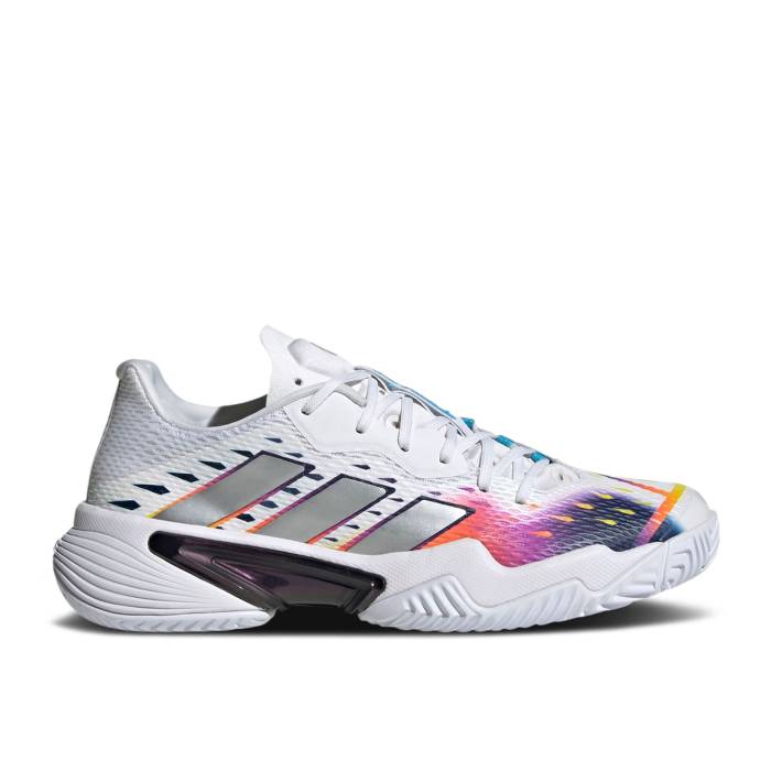 アディダス Adidas 【 Wmns Barricade \u0027White Silver Metallic\u0027 Women Cloud White/Silver Metallic/Bright Cyan 】 防柵 Silver しろがね色・しろがね色 レディース 白いこと 白いこと Silver しろがね色・しろがね色 シアン