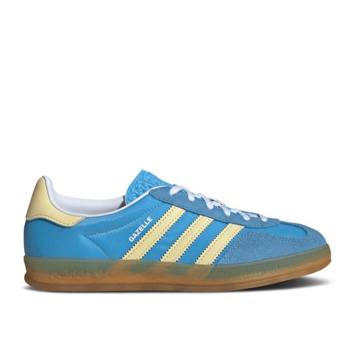 アディダス Adidas 【 Wmns Gazelle Indoor \u0027Blue Burst Yellow\u0027 Women Semi Blue Burst/Almost Yellow/Cloud White 】 ガゼル 張りさける レディース 青み 青色 張りさける yellow 黄味がかった・黄色 白いこと 白いこと
