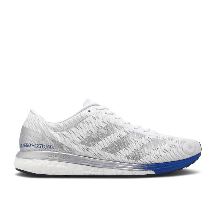 アディダス Adidas 【 Adizero Boston 9 \u0027Silver Metallic Royal Blue\u0027 Men Footwear White/Silver Metallic/Royal Blue 】 アディゼロ 豆の町 メンズ 白いこと 白いこと Silver しろがね色・しろがね色 青味 青み