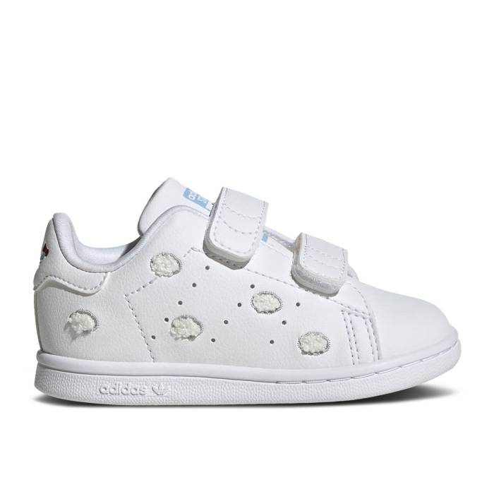 アディダス Adidas 【 Hello Kitty X Stan Smith Comfort Closure I \u0027Embroidered Clouds\u0027 Infant Cloud White/Grey One/Glow Blue 】 もの言う花 白いこと 白いこと 薄墨色 薄墨色 青碧 青碧