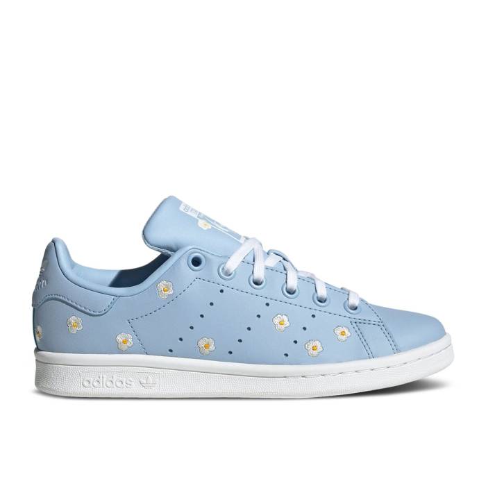 アディダス Adidas 【 Stan Smith J 'Floral Embroidery - Clear Sky' Youth Clear Sky/Cloud White/Cloud White 】 ジュニア キッズ スカイ 白色 ホワイト|スニケス