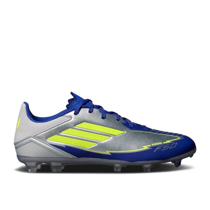 アディダス Adidas 【 Messi Adizero F50 League Fg Mg \u0027La Vida Rapida Pack\u0027 Men Silver Metallic/Solar Yellow/Lucid Blue 】 アディゼロ メンズ Silver しろがね色・しろがね色 yellow 黄味がかった・黄色 青味 青み
