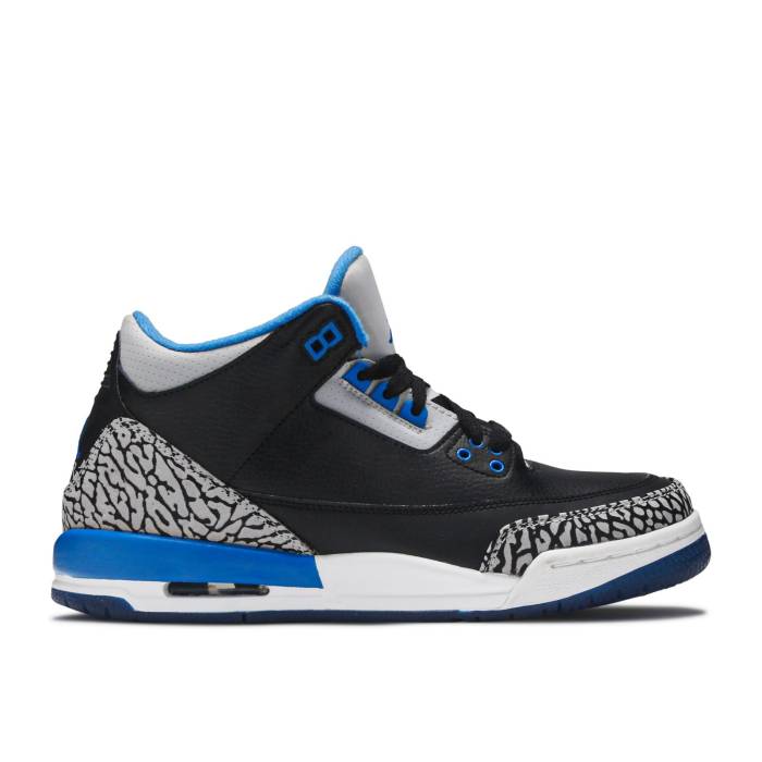 ナイキ　エアジョーダン Air Jordan 【 Jordan 3 Retro Bg 'Sport Blue' Youth Black/Sport Blue-Wolf Grey 】 レトロ ジュニア キッズ 黒色 ブラック 灰色 グレー｜スニケス