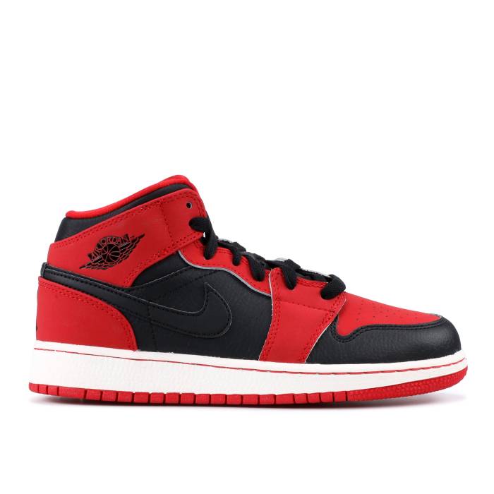 ナイキ エアジョーダン Air Jordan 【 Jordan 1 Retro Mid ガウス \u0027Gym Red Black\u0027 Youth Black/Black/Gym Red 】 レトロ ミッド Red 赤・赤いこと 御坊っちゃん キッズ 黒いこと 黒いこと Red 赤・赤いこと