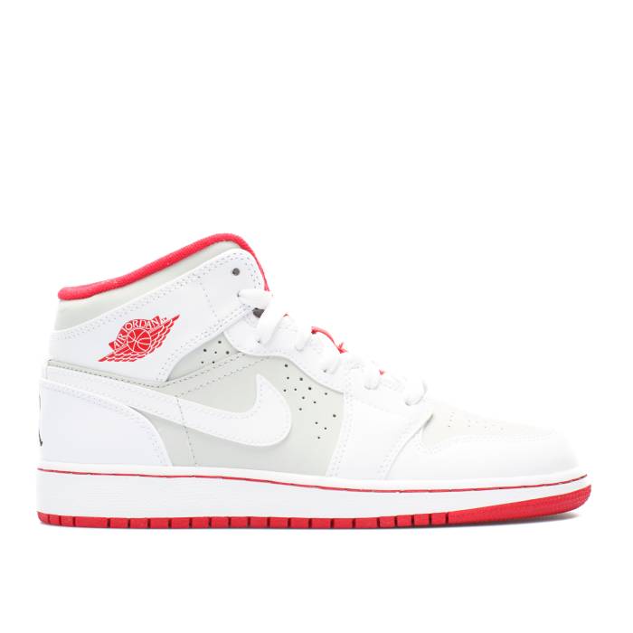 ナイキ エアジョーダン Air Jordan 【 Jordan 1 Mid Bg Hare 2015 Youth White/True Red-Light Silver-Black 】 ミッド ジュニア キッズ 白色 ホワイト