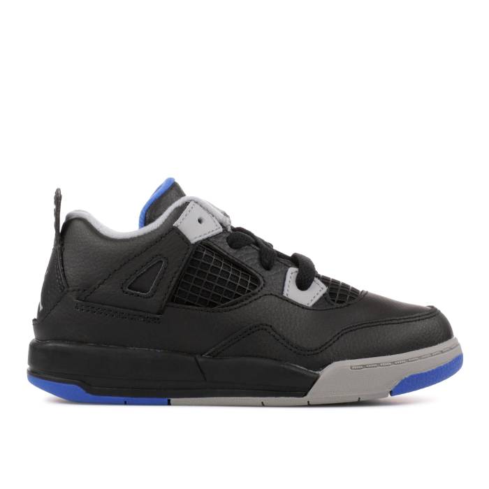 ナイキ エアジョーダン Air Jordan 【 Jordan 4 Retro Td \u0027Motorsports Alternate\u0027 Infant Black/Game Royal/Matte Silver/White 】 レトロ もの言う花 黒いこと 黒いこと Game 力くらべ Silver しろがね色・しろがね色 白いこと 白いこと