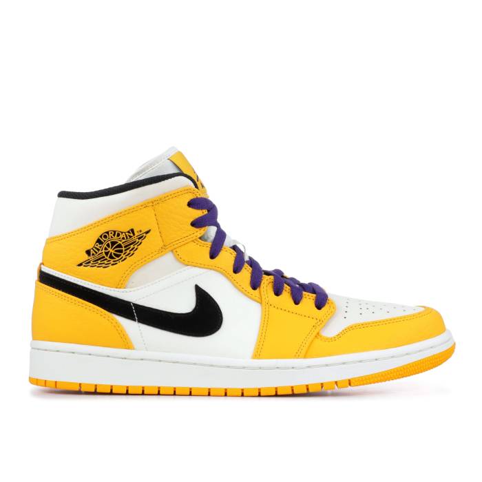 ナイキ エアジョーダン Air Jordan 【 Jordan 1 Mid \u0027Lakers\u0027 Men University Gold/Pale Ivory-Court Purple-Black 】 ミッド メンズ ゴールド