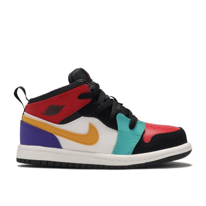 ナイキ エアジョーダン Air Jordan 【 Jordan 1 Mid Td \u0027Multi-Color\u0027 Infant White/Black-Turbo Green-University Red 】 ミッド もの言う花 白いこと 白いこと Red 赤・赤いこと