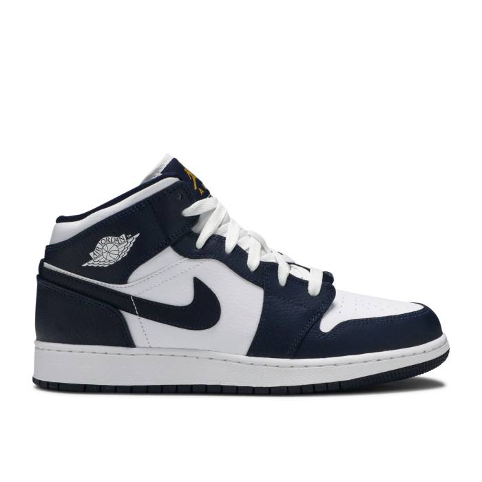 ナイキ　エアジョーダン Air Jordan 【 Jordan 1 Mid Gs 'Obsidian' Youth White/Obsidian-Metallic Gold 】 ミッド ジュニア キッズ 白色 ホワイト ゴールド｜スニケス