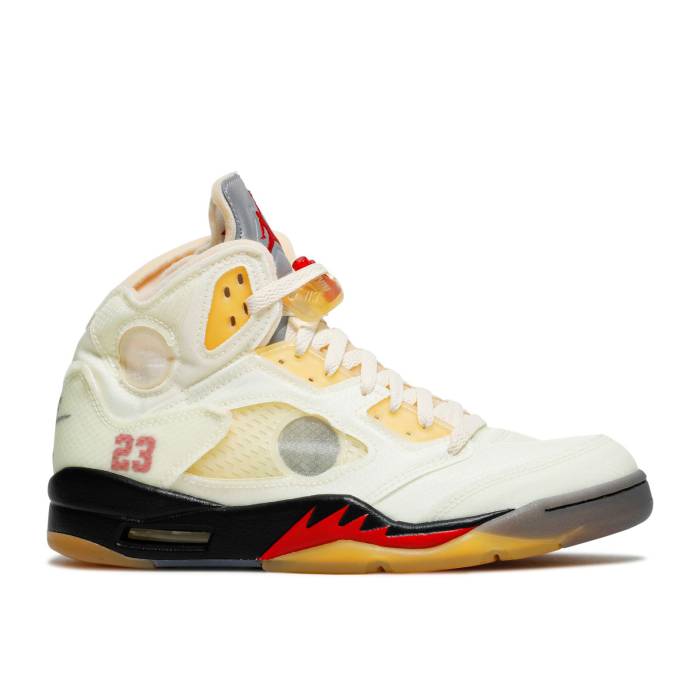 ナイキ エアジョーダン Air Jordan 【 Off-White X Jordan 5 Sp \u0027Sail\u0027 Men Sail/Fire Red/Muslin/Black 】 象牙色 メンズ たき火 Red 赤・赤いこと 黒いこと 黒いこと スニーカー-靴