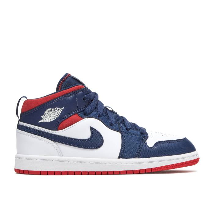 ナイキ エアジョーダン Air Jordan 【 Jordan 1 Mid Se Ps Olympic Youth White/Midnight Navy/Metallic Gold/University Red 】 ミッド ジュニア キッズ 白色 ホワイト 紺色 ネイビー ゴールド Red 赤・レッド