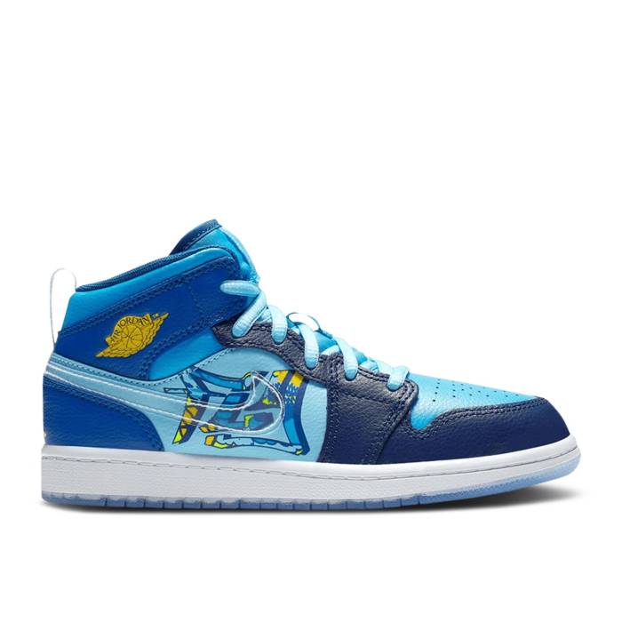 ナイキ エアジョーダン Air Jordan 【 Jordan 1 Mid Ps \u0027Fly\u0027 Youth Blue Void/Team Royal/Blue Lagoon/Clear 】 ミッド お坊っちゃん キッズ 青み 青色 Team 野球クラブ