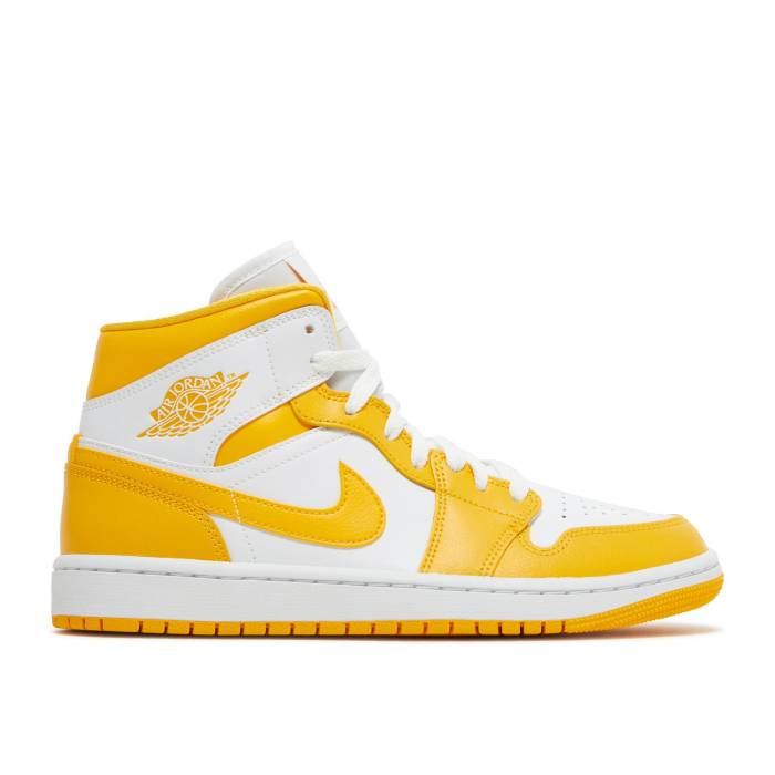ナイキ エアジョーダン Air Jordan 【 Wmns Jordan 1 Mid \u0027University Gold\u0027 Women White/White/University Gold 】 ミッド レディース 白いこと 白いこと ゴールド