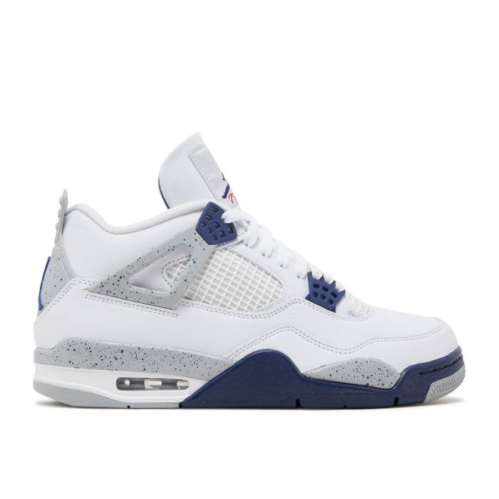 ナイキ エアジョーダン Air Jordan 【 Jordan 4 Retro \u0027Midnight Navy\u0027 Men White/Midnight Navy/Light Smoke Grey/Fire Red 】 レトロ メンズ 白いこと 白いこと 紺色 米国海軍 薄墨色 薄墨色 火の手 Red 赤・赤いこと