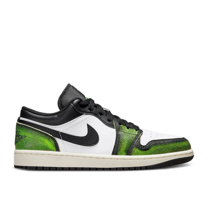 ナイキ エアジョーダン Air Jordan 【 Jordan 1 Low Se \u0027Wear-Away - Electric Green\u0027 Men Black/Electric Green/White/Sail 】 メンズ 黒いこと 黒いこと green 緑・緑であること 白いこと 白いこと