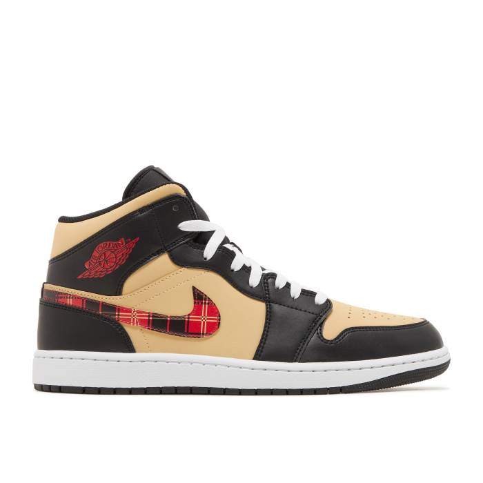 ナイキ エアジョーダン Air Jordan 【 Jordan 1 Mid Se 'Tartan Swoosh' Men Black/Sesame/Fire Red/Multi-Color 】 ミッド メンズ 黒色 ブラック ファイア Red 赤・レッド|スニケス