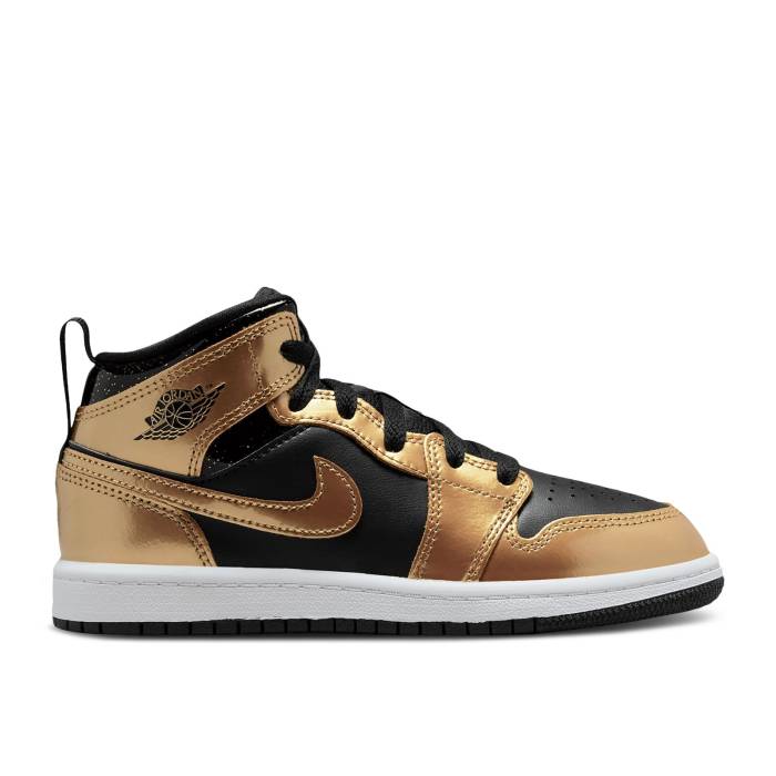ナイキ エアジョーダン Air Jordan 【 Jordan 1 Mid Se Ps \u0027Metallic Gold Black\u0027 Youth Black/Metallic Gold/White 】 ミッド ゴールド 御坊っちゃん キッズ 黒いこと 黒いこと ゴールド 白いこと 白いこと