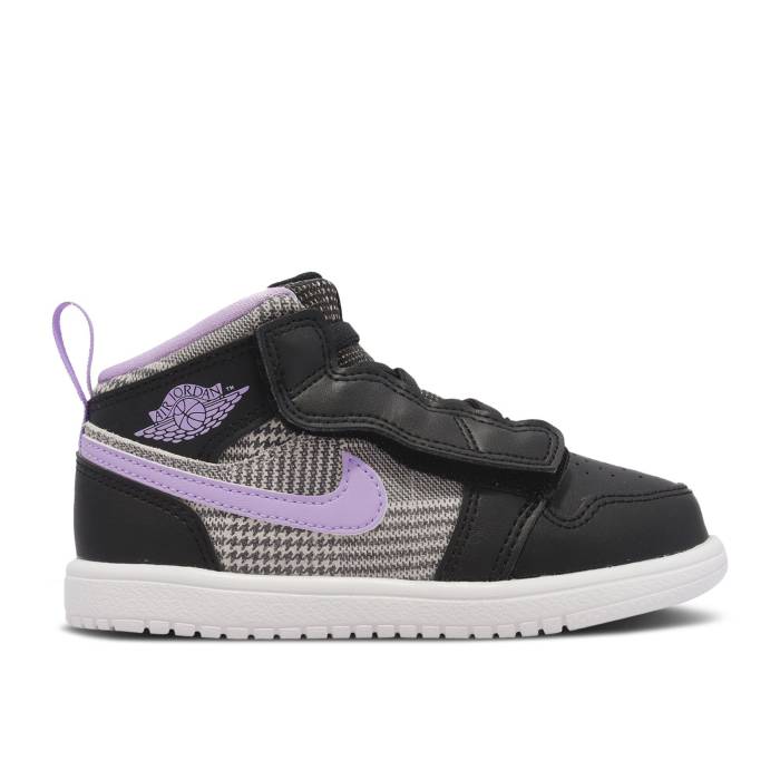 ナイキ エアジョーダン Air Jordan 【 Jordan 1 Mid Alt Se Td \u0027Houndstooth\u0027 Infant Black/White/Metallic Silver/Lilac 】 ミッド もの言う花 黒いこと 黒いこと 白いこと 白いこと Silver しろがね色・しろがね色