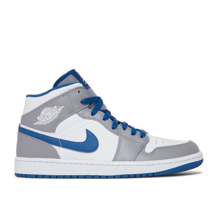 ナイキ エアジョーダン Air Jordan 【 Jordan 1 Mid \u0027Cement True Blue\u0027 Men Cement Grey/White/True Blue 】 ミッド メンズ 薄墨色・シメント 薄墨色 薄墨色 白いこと 白いこと 青み 青色