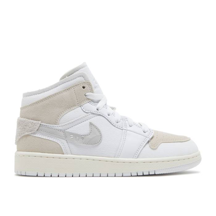 ナイキ エアジョーダン Air Jordan 【 Jordan 1 Mid Se Craft ガウス \u0027Inside Out - White Sail\u0027 Youth White/Light Orewood Brown/Tech Grey/Sail 】 ミッド 白いこと 白いこと 御坊っちゃん キッズ 白いこと 白いこと 赤銅色 赤銅色 テック