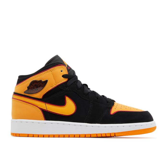 ナイキ エアジョーダン Air Jordan 【 Jordan 1 Mid Se Gs 'Vivid Orange' Youth Black/Vivid Orange/Cardinal Red/White 】 ミッド ジュニア キッズ 黒色 ブラック orange 橙・オレンジ カーディナル Red 赤・レッド 白色|スニケス