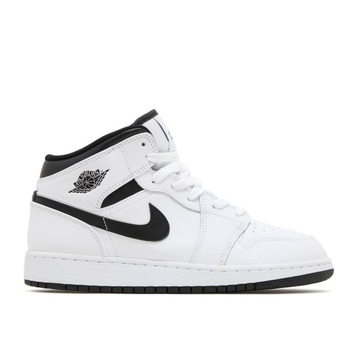 ナイキ エアジョーダン Air Jordan 【 Jordan 1 Mid ガウス \u0027White Black\u0027 Youth White/Black/White/Black 】 ミッド 御坊っちゃん キッズ 白いこと 白いこと 黒いこと 黒いこと