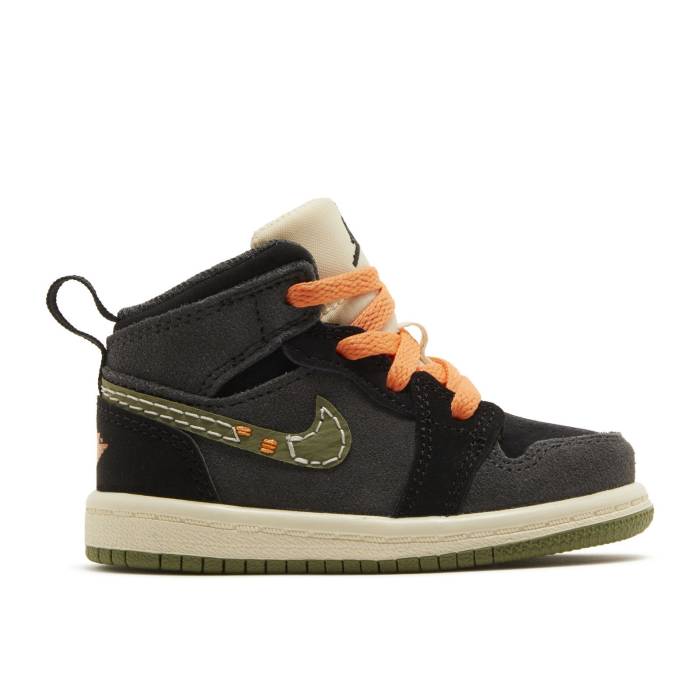 ナイキ エアジョーダン Air Jordan 【 Jordan 1 Mid Se Craft Td \u0027Anthracite Light Olive\u0027 Infant Anthracite/Black/Bright Mandarin/Sky J Light Olive 】 ミッド もの言う花 黒いこと 黒いこと 天の原 olive オリーブ