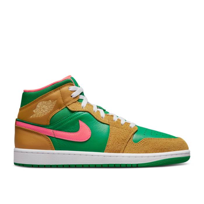 ナイキ エアジョーダン Air Jordan 【 Jordan 1 Mid Se \u0027Wheat Watermelon\u0027 Men Chutney/Lucky Green/Hot Punch/Celestial Gold 】 ミッド メンズ green 緑・緑であること ゴールド