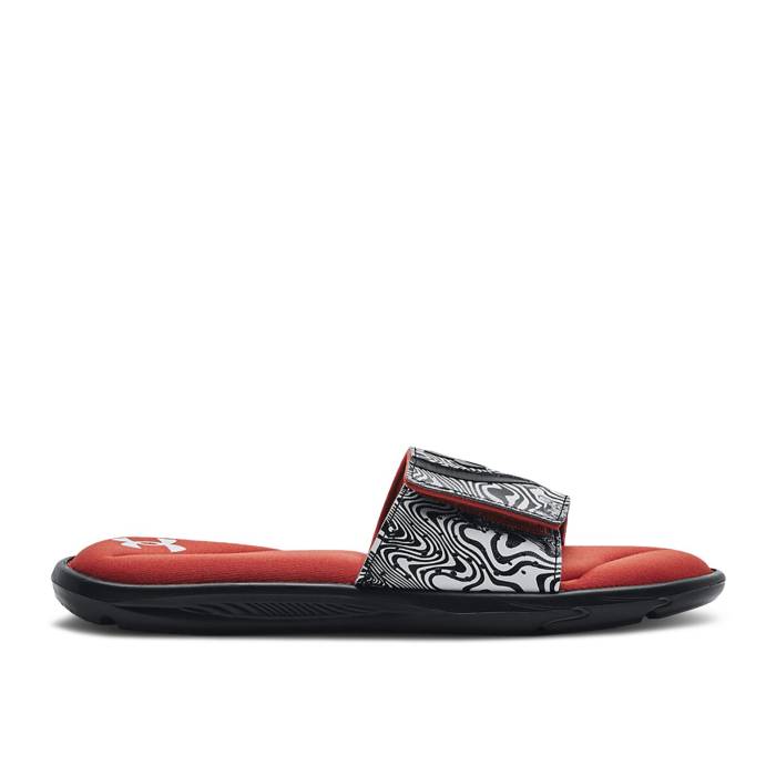 アンダーアーマー Under Armour 【 Ignite 6 Graphic Strap Slide \u0027Psychedelic Stripe\u0027 Men Black/Heritage Red 】 イグナイト グラフィック 同盟罷工一回り Slide サンダル メンズ 黒いこと 黒いこと Red 赤・赤いこと