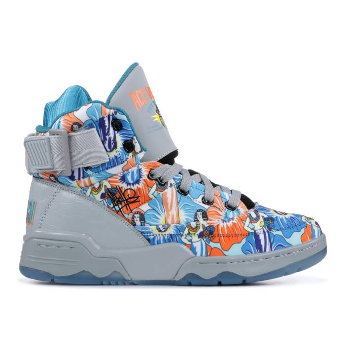 ユーイングアスレティックス Ewing 【 Ace Ventura X Mache X 33 Hi \u0027Hawaiian Shirt Print\u0027 Men Grey/Orange/Blue 】 はやりっ児 メンズ 薄墨色 薄墨色 orange 橙・オレンジ色 青み 青色