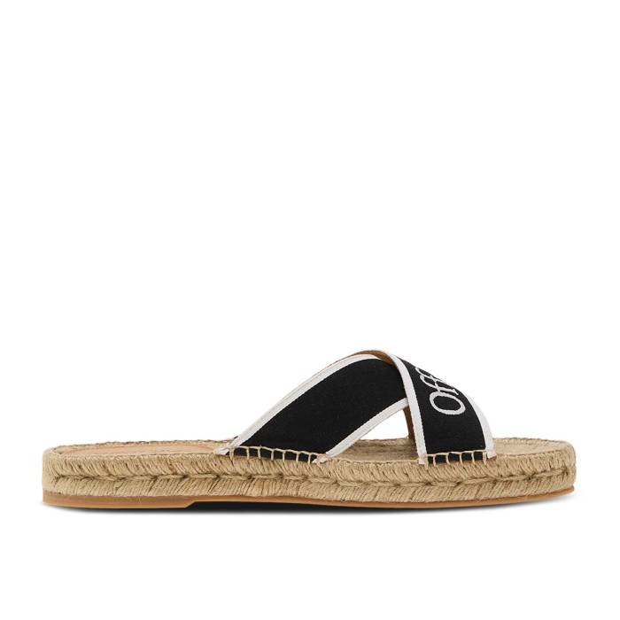象牙色 Off-White 【 Wmns Bookish Criss-Cross Espadrille Sliders \u0027Black White\u0027 Women Black/White 】 サンダル レディース 黒いこと 黒いこと 白いこと 白いこと