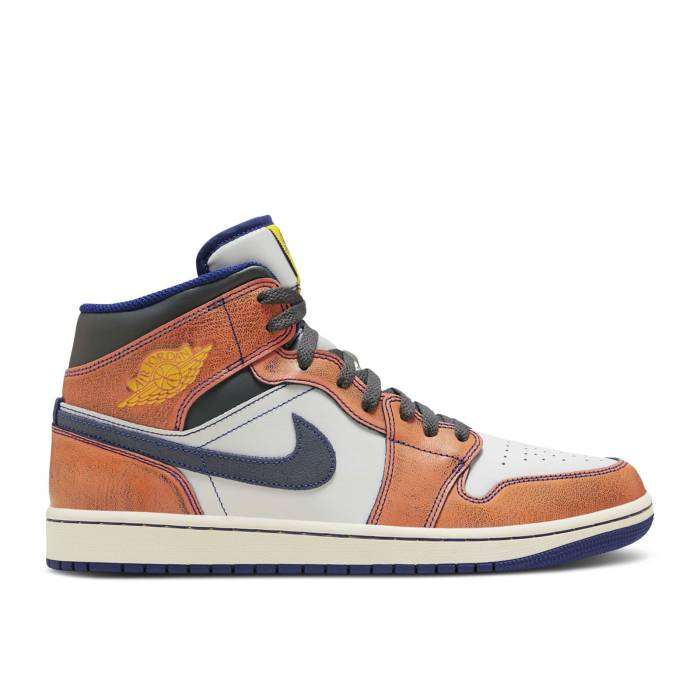 ナイキ エアジョーダン Air Jordan 【 Jordan 1 Mid Se Flight Vintage Men Summit White/Iron Grey/Crimson Bliss/Deep Royal Blue/Tour Yellow 】 ミッド メンズ 白色 ホワイト 灰色 グレー クリムゾン ディープ 青色 ブル
