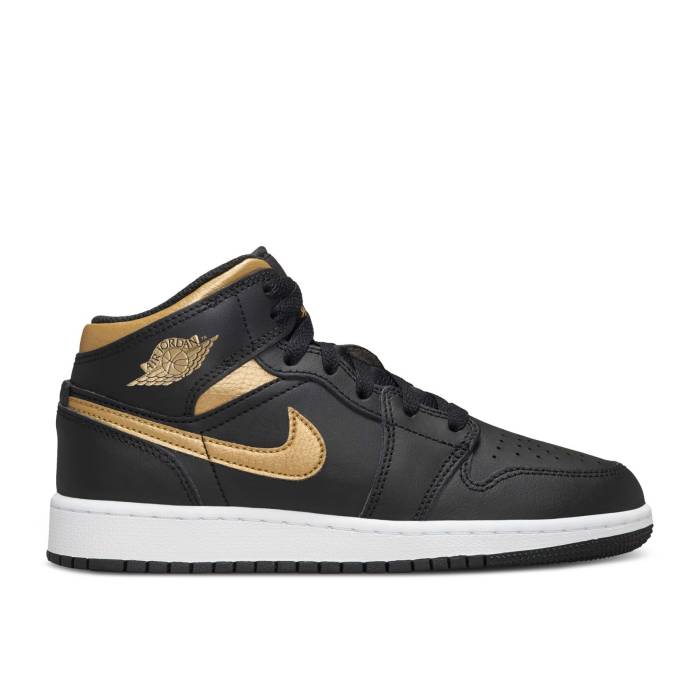 ナイキ エアジョーダン Air Jordan 【 Jordan 1 Mid ガウス \u0027Black Metallic Gold\u0027 Youth Black/White/Metallic Gold 】 ミッド お坊っちゃん キッズ 黒いこと 黒いこと 白いこと 白いこと ゴールド