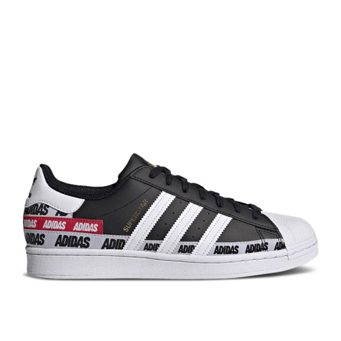 アディダス Adidas 【 Superstar \u0027Wordmark Heel Stripe - Core Black\u0027 Men Core Black/Cloud White/Gold Metallic 】 Superstar はやりっ児 踵 Stripe 縞模様 中核グループ メンズ 中核グループ 黒いこと 黒いこと 白いこと 白いこと ゴー