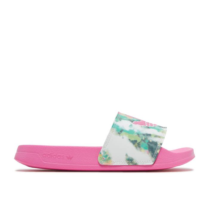 アディダス Adidas 【 Adilette Lite Slide J Watercolor Youth Cloud White/Acid Mint/Screaming Pink 】 アディレッタ ライト Slide サンダル ジュニア キッズ 白色 ホワイト pink ピンク