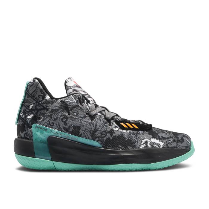 アディダス Adidas 【 Dame 7 Gca \u0027Floral\u0027 Men Core Black/Grey Four/Acid Mint 】 メンズ 中核グループ 黒いこと 黒いこと 薄墨色 薄墨色 靴-メンズ靴-スニーカー