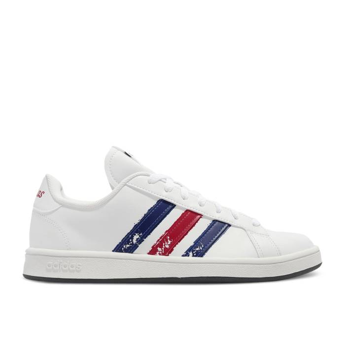 アディダス Adidas 【 Grand Court Base Beyond \'Paint Stroke - White Royal Scarlet\' Men Cloud White/Royal Blue/Scarlet 】 グランド コート 白色 ホワイト メンズ 白色 ホワイト 青色 ブルー