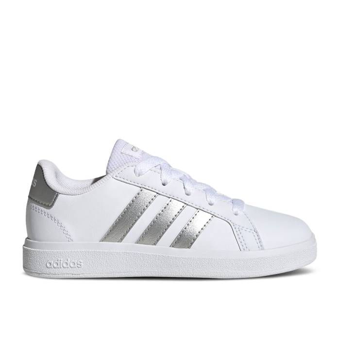 アディダス Adidas 【 Grand Court 2.0 Big Kid 'White Matte Silver' Youth Cloud White/Matte Silver/Matte Silver 】 グランド コート ジュニア キッズ 白色 ホワイト Silver 銀色・シルバー|スニケス