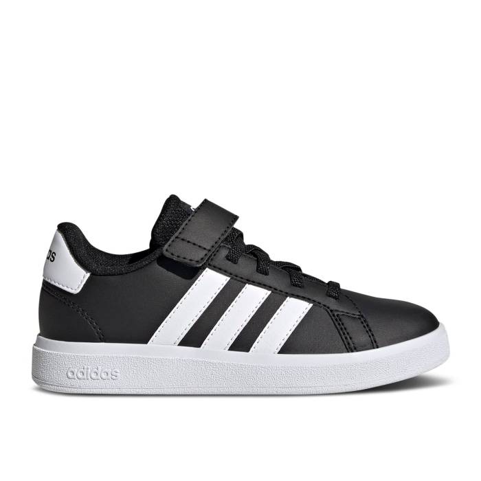 アディダス Adidas 【 Grand Court J 'Black White' Youth Core Black/Cloud White/Core Black 】 グランド コート ジュニア キッズ コア 黒色 ブラック 白色 ホワイト｜スニケス
