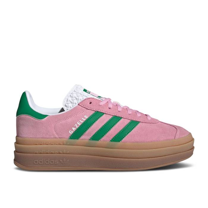 アディダス Adidas 【 Wmns Gazelle Bold \u0027True Pink Green\u0027 Women True Pink/Green/Cloud White 】 ガゼル pink サクラ色 レディース pink サクラ色 green 緑・緑であること 白いこと 白いこと