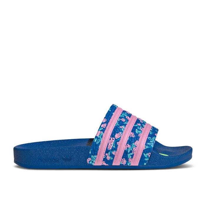 アディダス Adidas 【 Kseniaschnaider X Adilette Slide Floral Men Blue/True Pink/Off White 】 アディレッタ Slide サンダル メンズ 青色 ブルー pink ピンク 白色 ホワイト