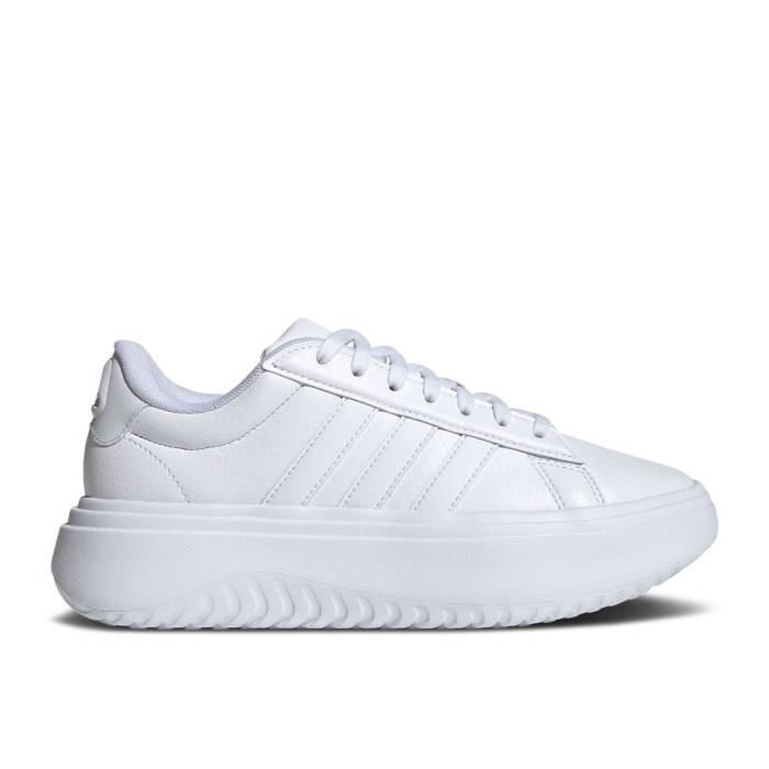 アディダス Adidas 【 Wmns Grand Court Platform \u0027Crystal White\u0027 Women Cloud White/Cloud White/Crystal White 】 地べた 厚地の外套 レディース 白いこと 白いこと