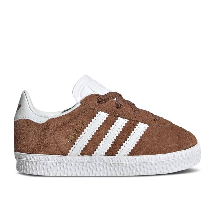 アディダス Adidas 【 Gazelle Comfort Closure El I \u0027Preloved Brown\u0027 Infant Preloved Brown/Cloud White/Gold Metallic 】 ガゼル もの言う花 赤銅色 赤銅色 白いこと 白いこと ゴールド