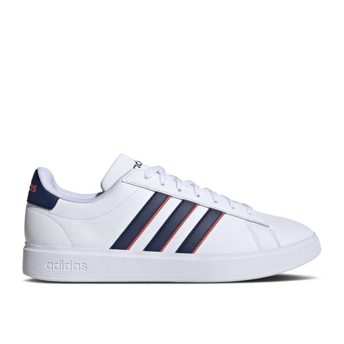 アディダス Adidas 【 Grand Court \u0027White Dark Blue Scarlet\u0027 Men Cloud White/Dark Blue/Preloved Scarlet 】 地べた 厚地の外套 青み 青色 メンズ 白いこと 白いこと 青み 青色