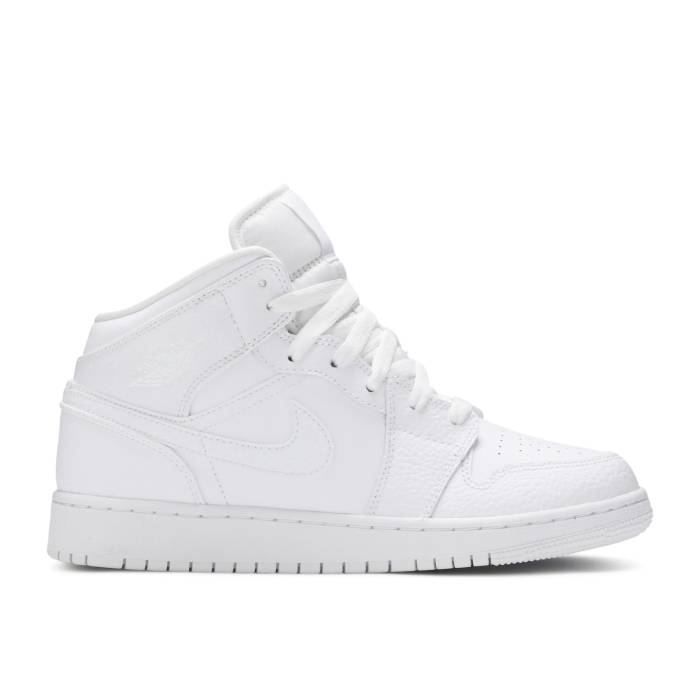 ナイキ エアジョーダン Air Jordan 【 Jordan 1 Mid ガウス \u0027Triple White Tumbled Leather\u0027 2020 Youth White/White/White 】 ミッド 白いこと 白いこと 御坊っちゃん キッズ 白いこと 白いこと
