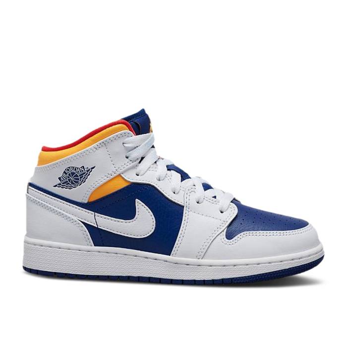 ナイキ エアジョーダン Air Jordan 【 Jordan 1 Mid ガウス \u0027White Deep Royal Blue\u0027 Youth White/Laser Orange/Deep Royal Blue 】 ミッド ディープ 御坊っちゃん キッズ 白いこと 白いこと Laser レーザ orange 橙・オレンジ色 ディー 靴-スニーカー