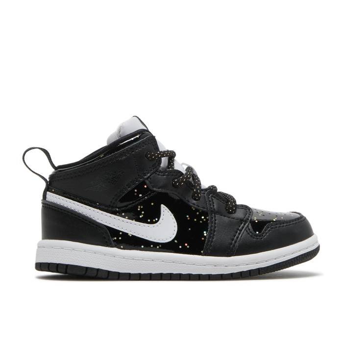 ナイキ エアジョーダン Air Jordan 【 Jordan 1 Mid Se Td \u0027Black Glitter\u0027 Infant Black/White/Black 】 ミッド もの言う花 黒いこと 黒いこと 白いこと 白いこと