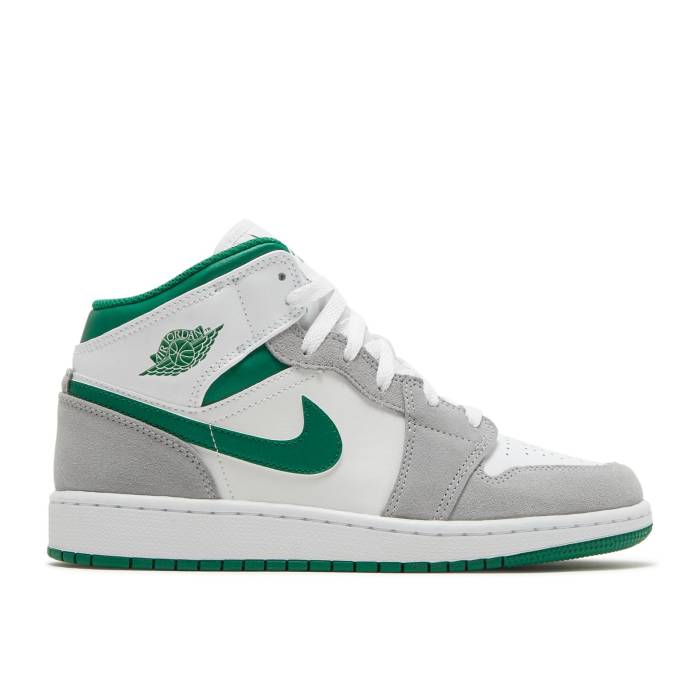 ナイキ エアジョーダン Air Jordan 【 Jordan 1 Mid Se Gs Grey Pine Green Youth White/Light Smoke Grey/Pine Green 】 ミッド ジュニア キッズ 白色 ホワイト 灰色 グレー green 緑・グリーン